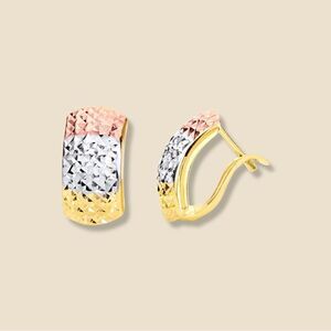 14k Real Solid Tri Color Gold 10mm Half Huggie Hoop Earrings | Birthday Gift |